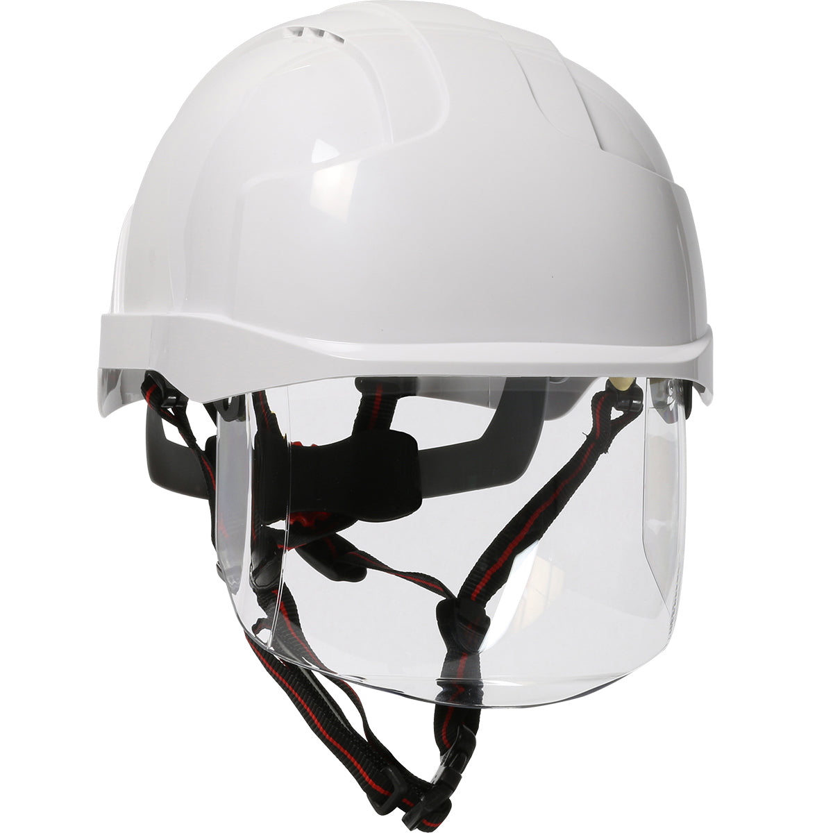 EVO® VISTA™ ASCEND™ Type I, Non-vented Industrial Safety Helmet with fully adjustable four point chinstrap, Lightweight ABS Shell, Integrated Faceshield, 6-Point Polyester Suspension and Wheel Ratchet Adjustment