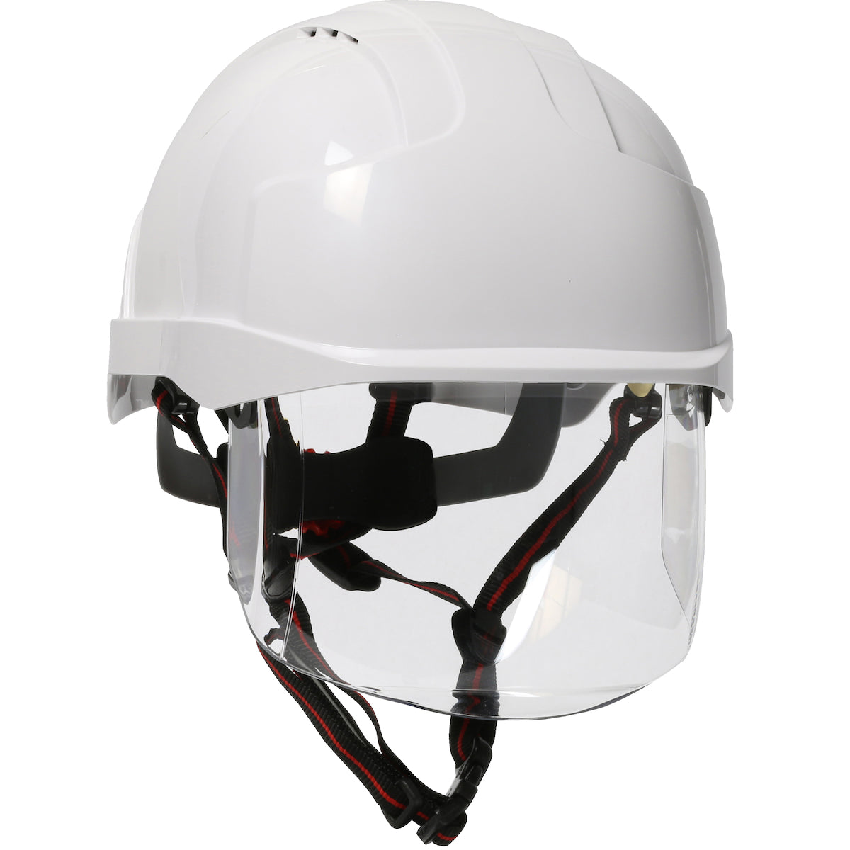 EVO® VISTA™ ASCEND™ Type I, Vented Industrial Safety Helmet with fully adjustable four point chinstrap, Lightweight ABS Shell, Integrated Faceshield, 6-Point Polyester Suspension and Wheel Ratchet Adjustment