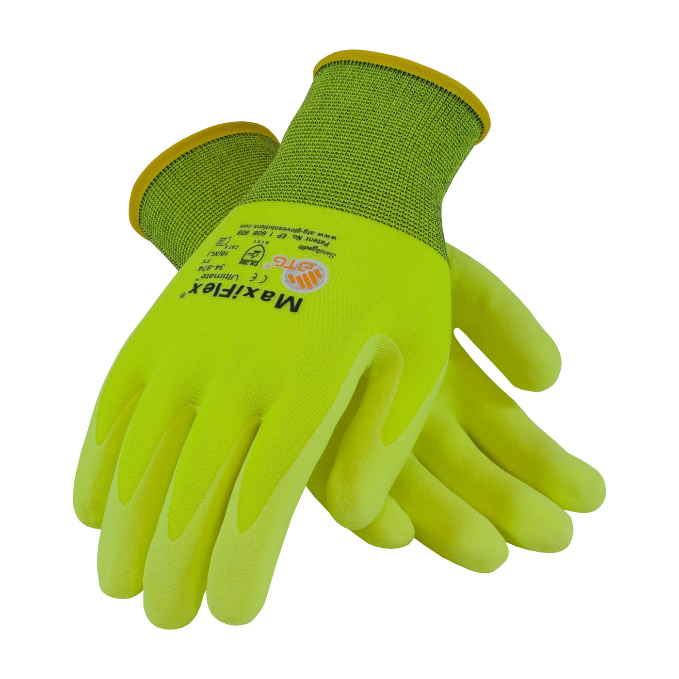 PIP 34-874FY MaxiFlex Ultimate Hi-Vis Seamless Knit Nylon/Lycra Gloves with Nitrile Coated Palm & Fingers (12 Pairs)-eSafety Supplies, Inc