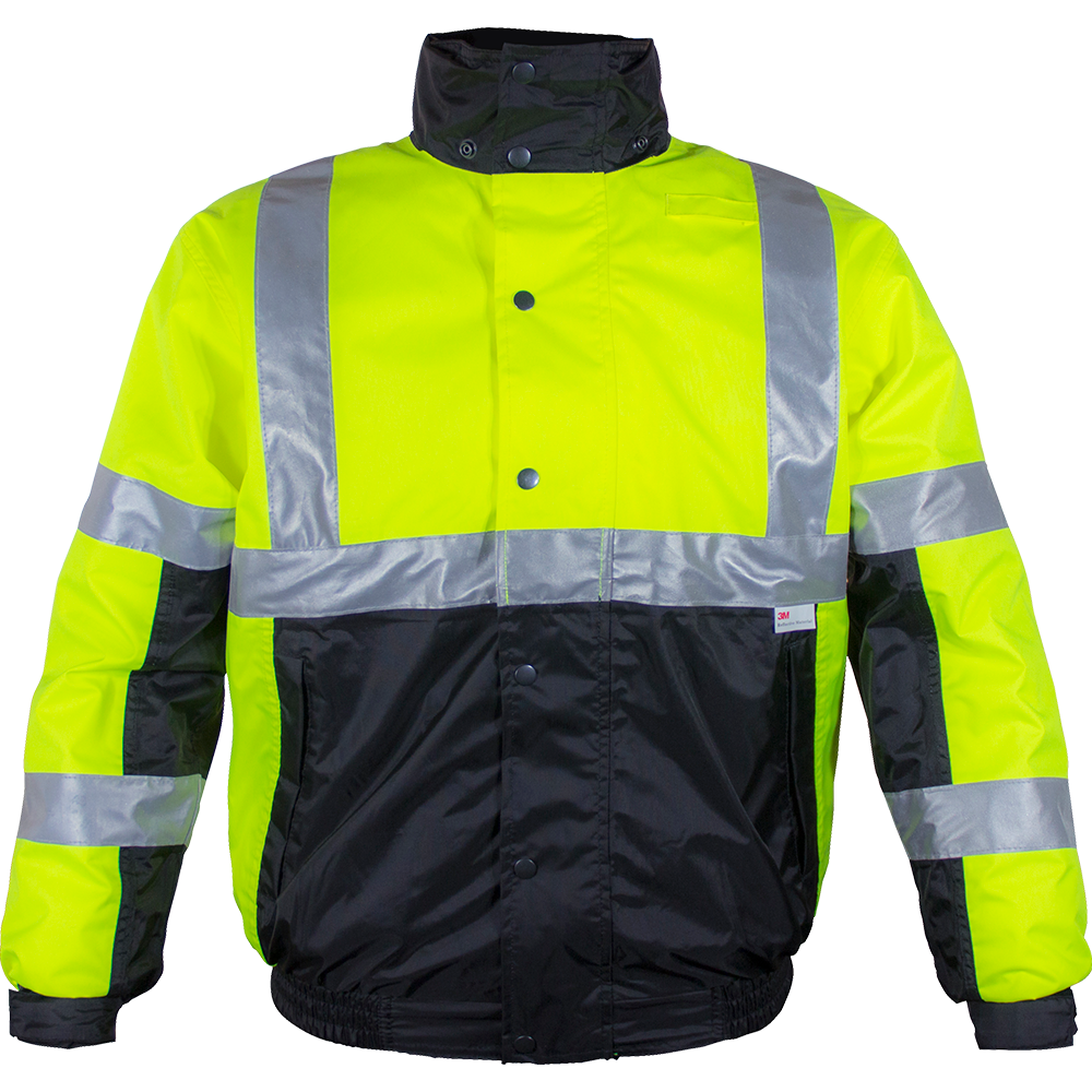 Safety Jacket Hi Vis Bomber Zip-Out Liner Breathable Waterproof Lime & Black-eSafety Supplies, Inc