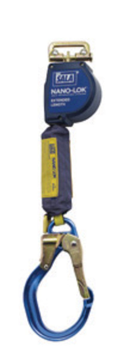 DBI-SALA 9' Nano-Lok Extended Length Quick Connect Self Retracting Dyneema Fiber And Polyester Web Lifeline With Aluminum Locking Rebar Hook And Quick Connector for Harness Mounting-eSafety Supplies, Inc
