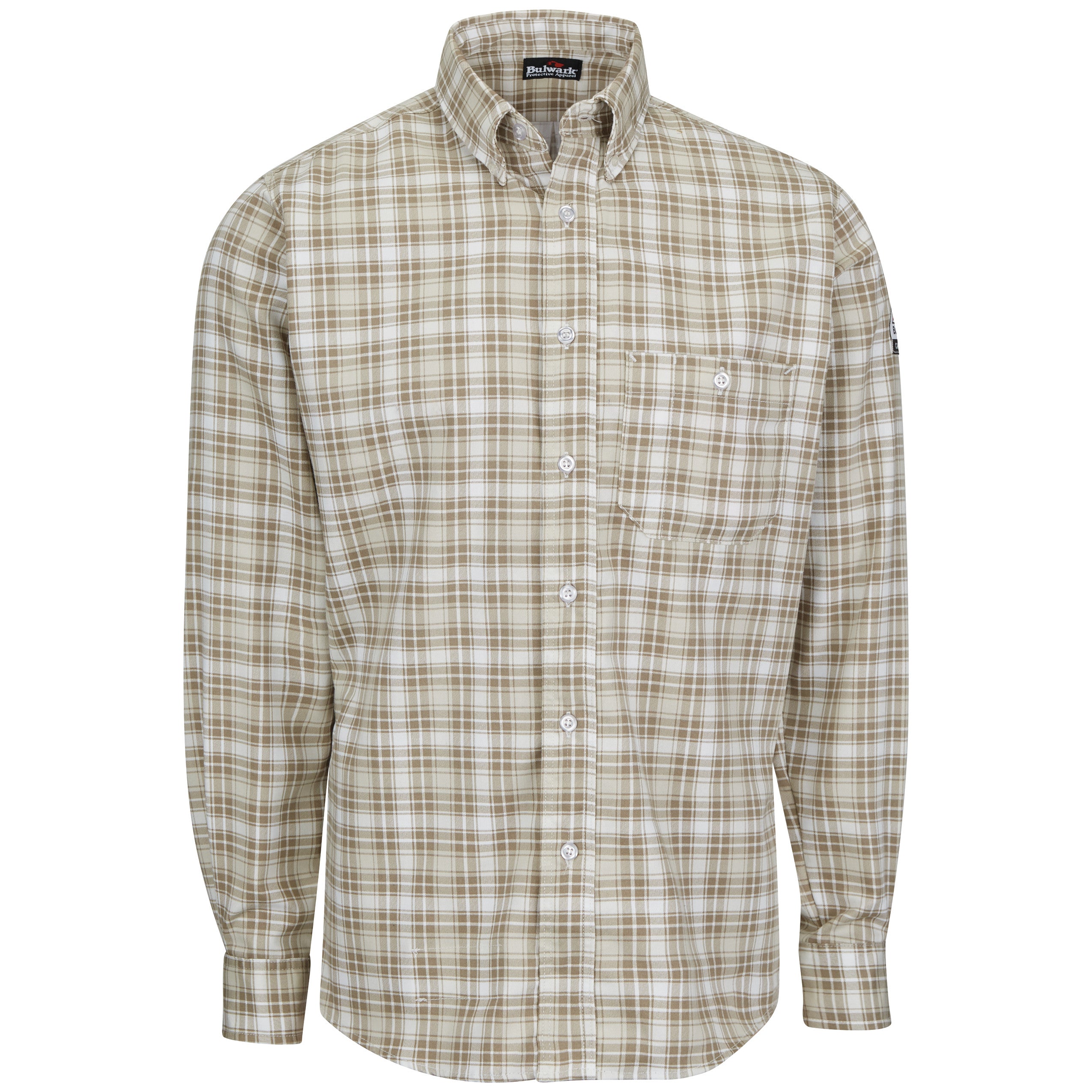 Men’s Long Sleeve Plaid Dress Shirt SLP2 - Khaki Plaid-eSafety Supplies, Inc