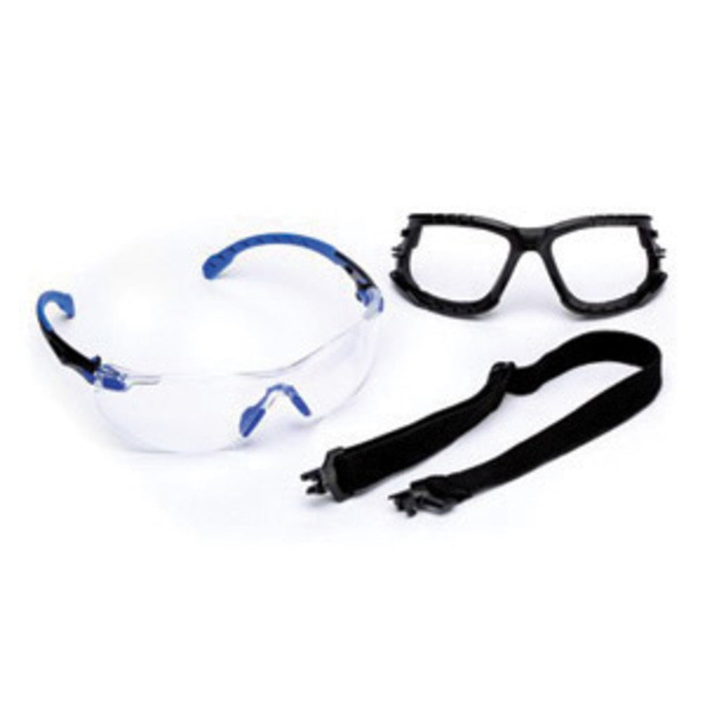 3M™ Solus™ 1000 Series Kit With Blue And Black Polycarbonate Safety Glasses With Clear Scotchgard™ Anti-Fog Lens, Removable Foam Gasket And Elastic Strap-eSafety Supplies, Inc