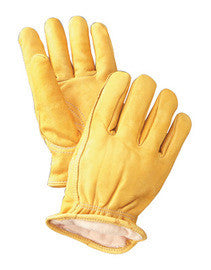Radnor Large Yellow Deerskin Thinsulate Lined Cold Weather Gloves With Keystone Thumb, Slip On Cuffs, Double Stitched Hem And Shirred Elastic Wrist-eSafety Supplies, Inc