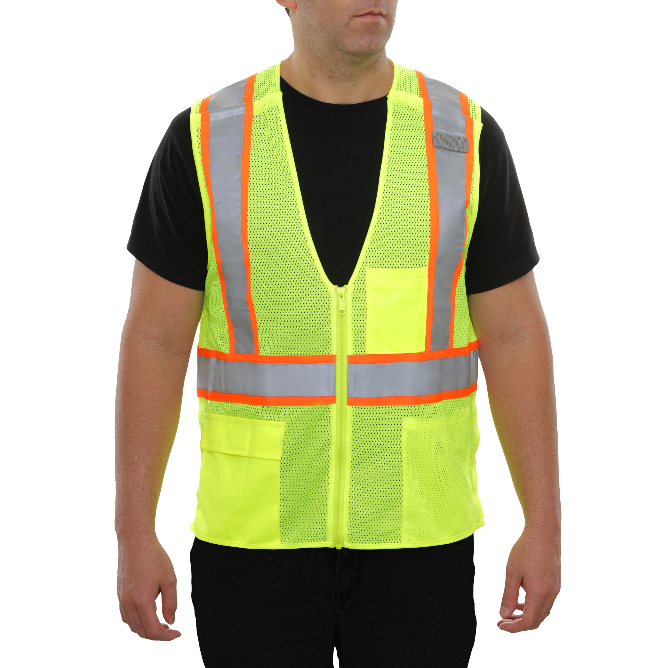 Safety Vest Hi Vis Vest 5pt Breakaway X-Back Zip Lime Mesh DOT-eSafety Supplies, Inc