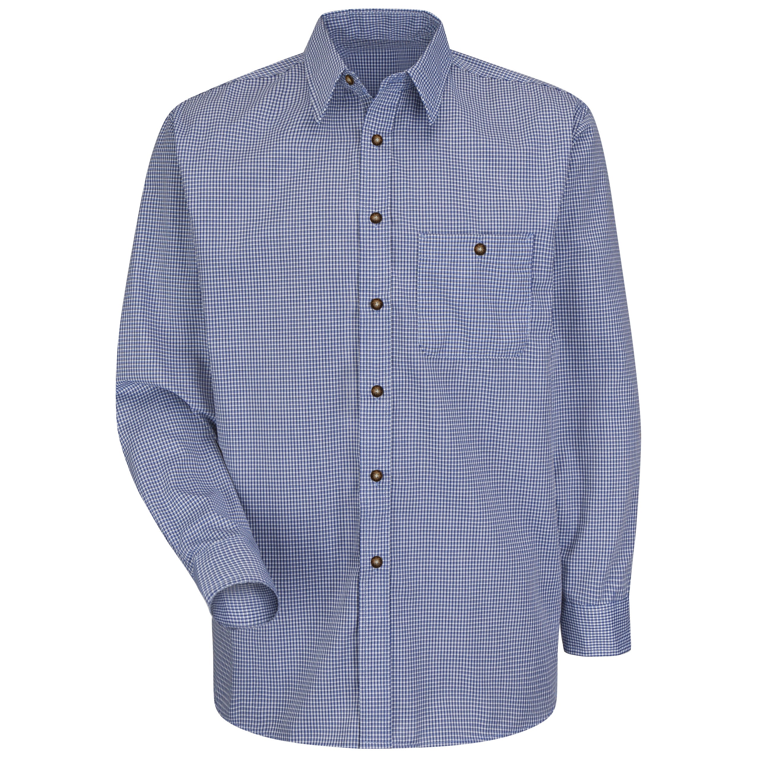 Men's Long Sleeve Mini-Plaid Uniform Shirt SP74 - White/Blue Mini Plaid-eSafety Supplies, Inc