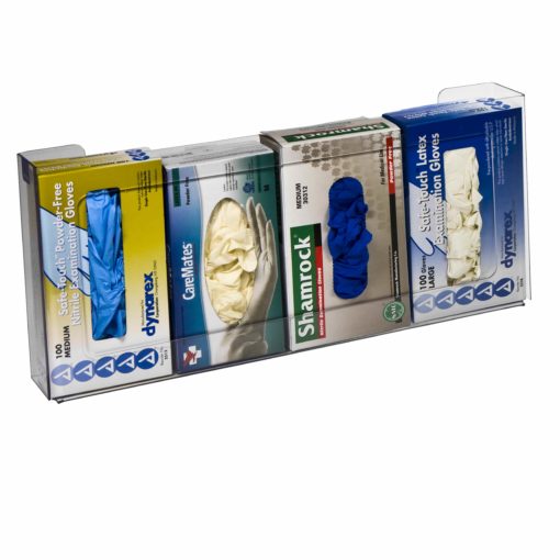 Rack'Em Racks- 4-Box Easy Access Plastic Box Glove Dispenser, ECO FRIENDLY 100% Recycled PETG CLEAR PLASTIC-eSafety Supplies, Inc
