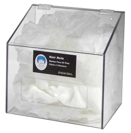 Rack'Em Racks-1 Compartment Clear Front Access Hair Net/Beard Cover/Shoe Cover/Arm Protector Dispenser-eSafety Supplies, Inc