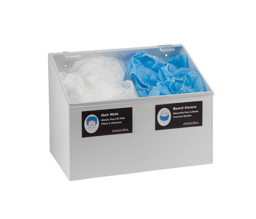 Rack'Em Racks-2 Compartment HD White Hair Net Beard Cover Shoe Cover Arm Protector Dispenser-eSafety Supplies, Inc