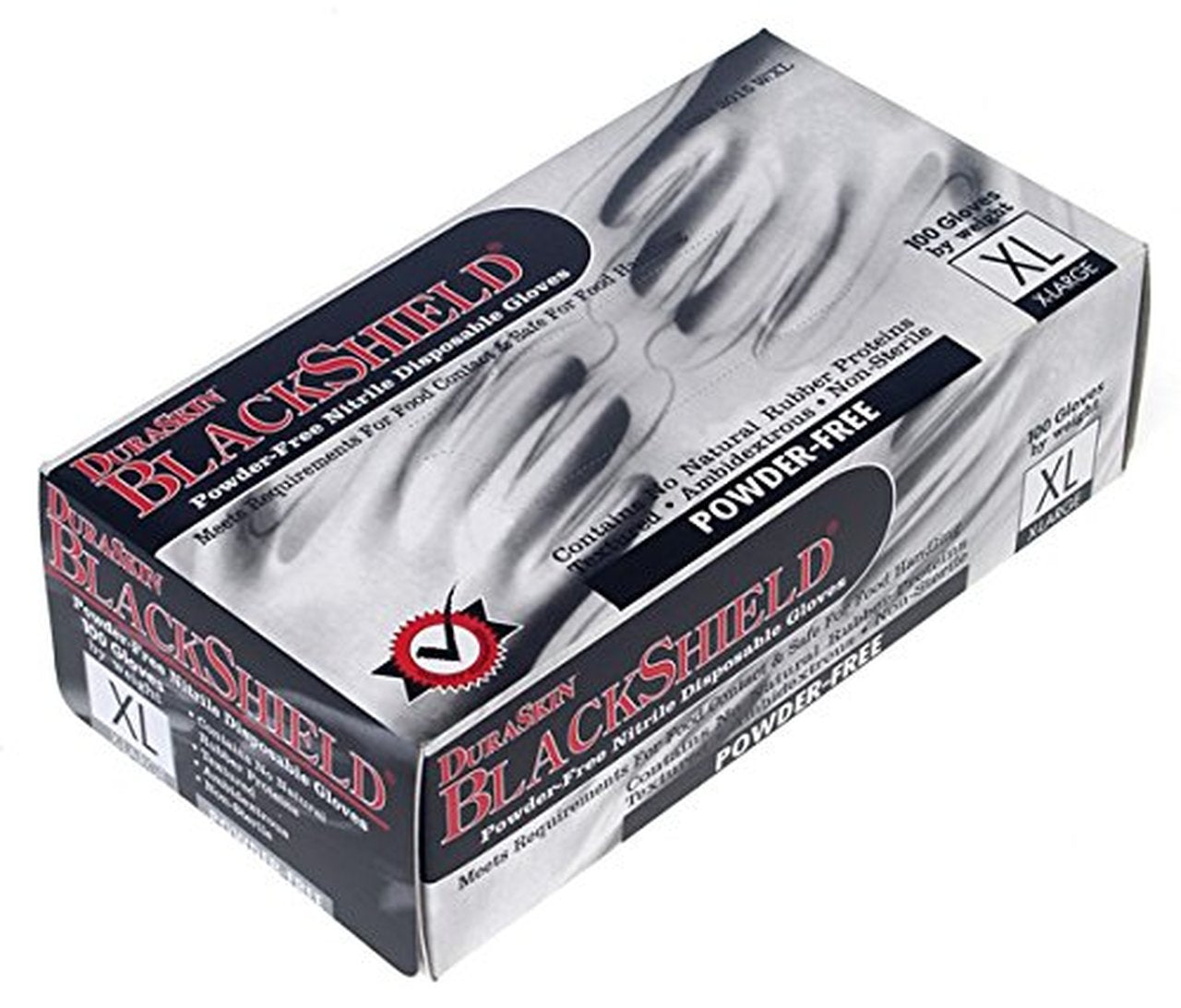 DuraSkin BlackShield 3.5 mil Nitrile Powder Free Disposable Gloves, 100 Gloves Per Dispenser, M