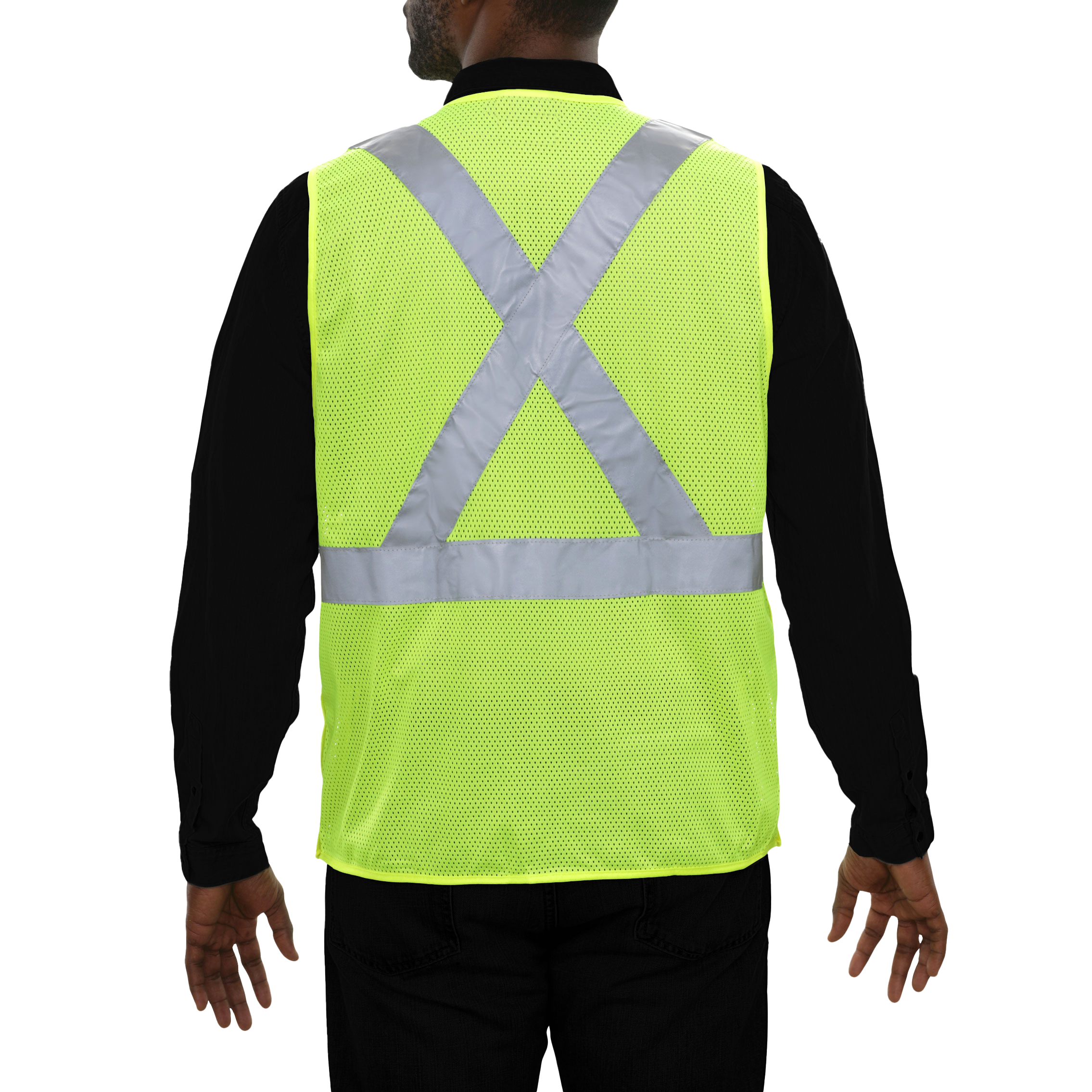 Safety Vest Hi Vis Vest X-Back Lime 5pt Breakaway Mesh ANSI 2-eSafety Supplies, Inc