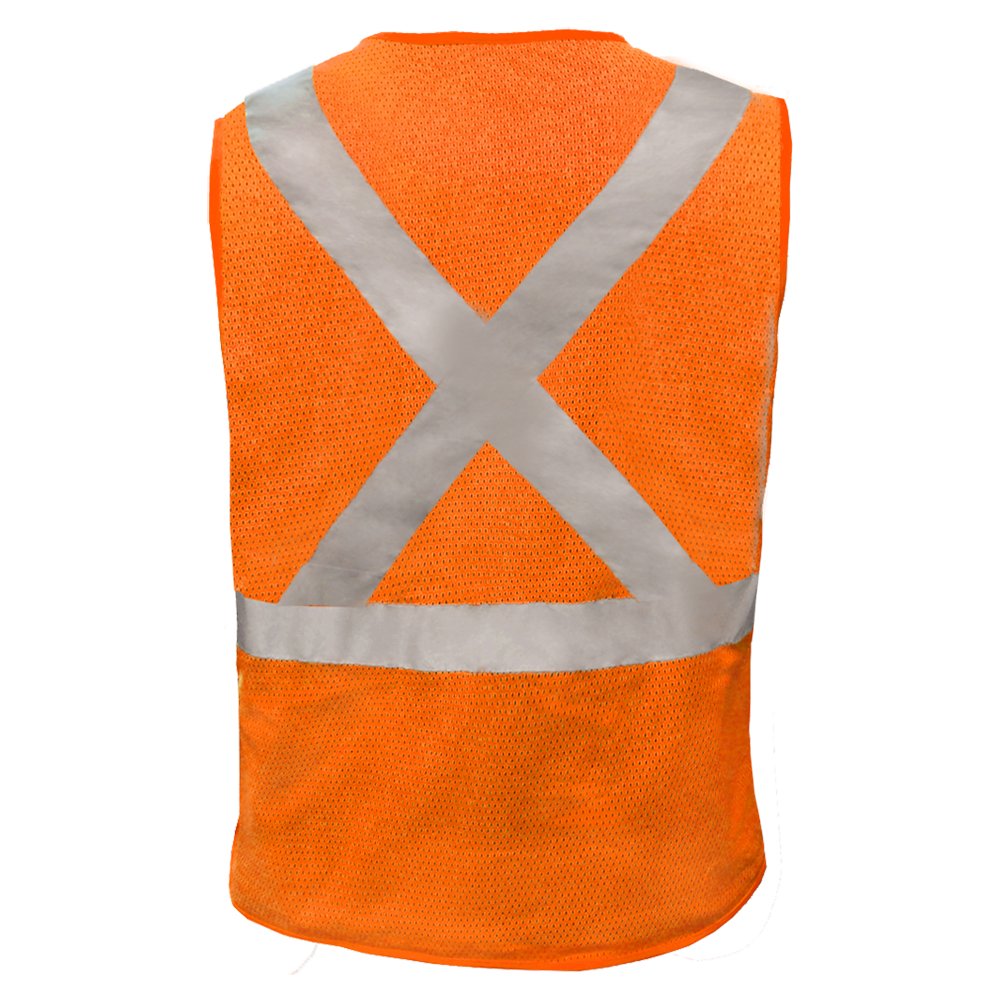 Safety Vest Hi Vis Vest X-Back Orange 5pt Breakaway Mesh ANSI 2-eSafety Supplies, Inc