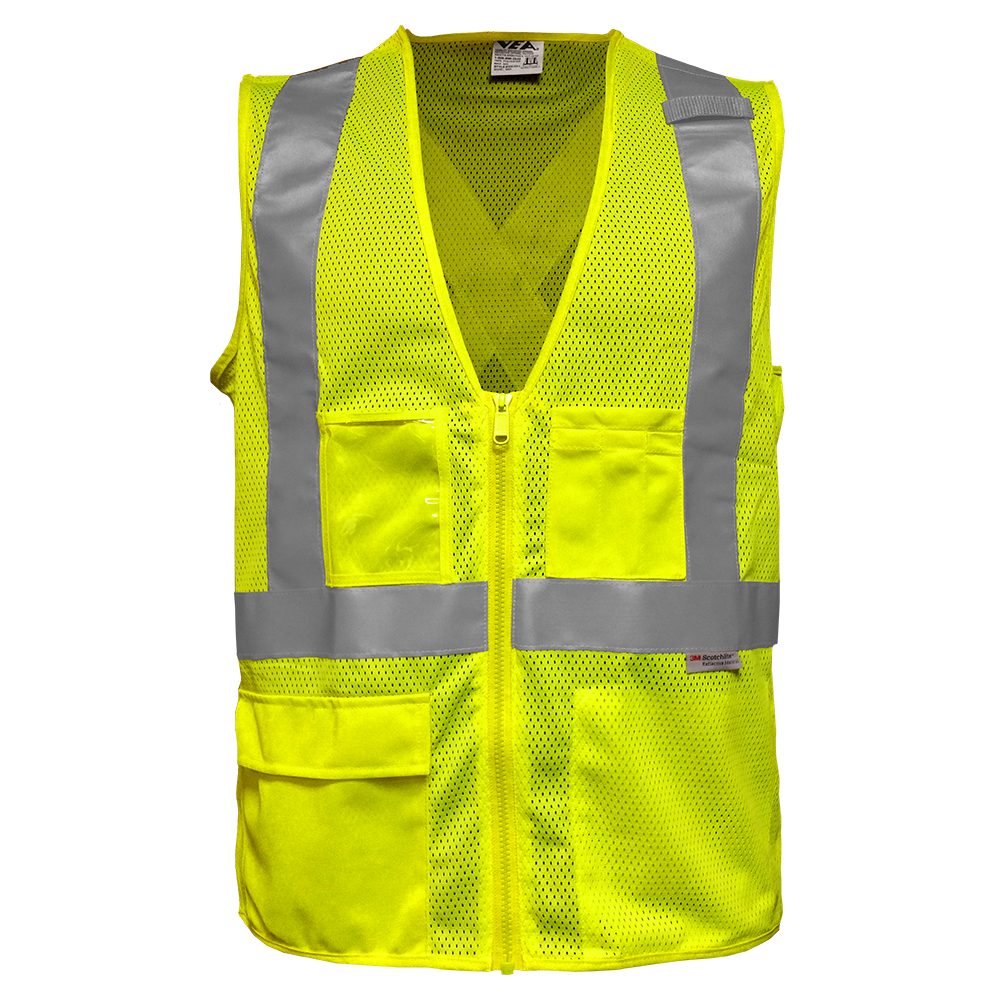 Safety Vest Clear ID Pocket 5pt Breakaway X-Back Lime Zip Mesh-eSafety Supplies, Inc
