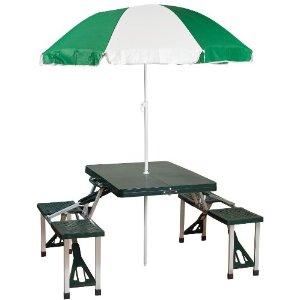 Stansport Picnic Table and Umbrella Combo Pack, Green-eSafety Supplies, Inc