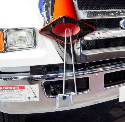 Rack'Em Racks-Traffic Safety Cone Holder. (Vertical Mount) Bolts onto truck bumpers or frames for convenient storage of traffic cones. Fits 18″ and 28″ cones.-eSafety Supplies, Inc