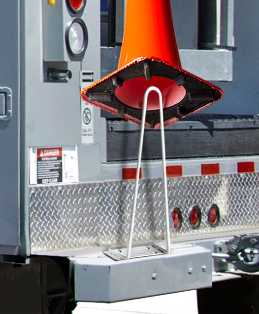 Rack'Em Racks-Traffic Safety Cone Holder. (Horizontal Mount) Fits 18″ and 28″ cones. White, 4 holes for mounting.-eSafety Supplies, Inc