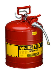 Justrite 5 Gallon Red AccuFlow-Galvanized Steel Type II Vented Safety Can With Stainless Steel Flame Arrester And 5/8" Metal Hose (For Flammable Liquids)-eSafety Supplies, Inc