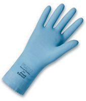 Ansell FL100 Sky Blue Unsupported 17 Mil Natural Latex Cotton Flock-Lined Glove With Pattern Grip And 12" Pinked Cuff-eSafety Supplies, Inc