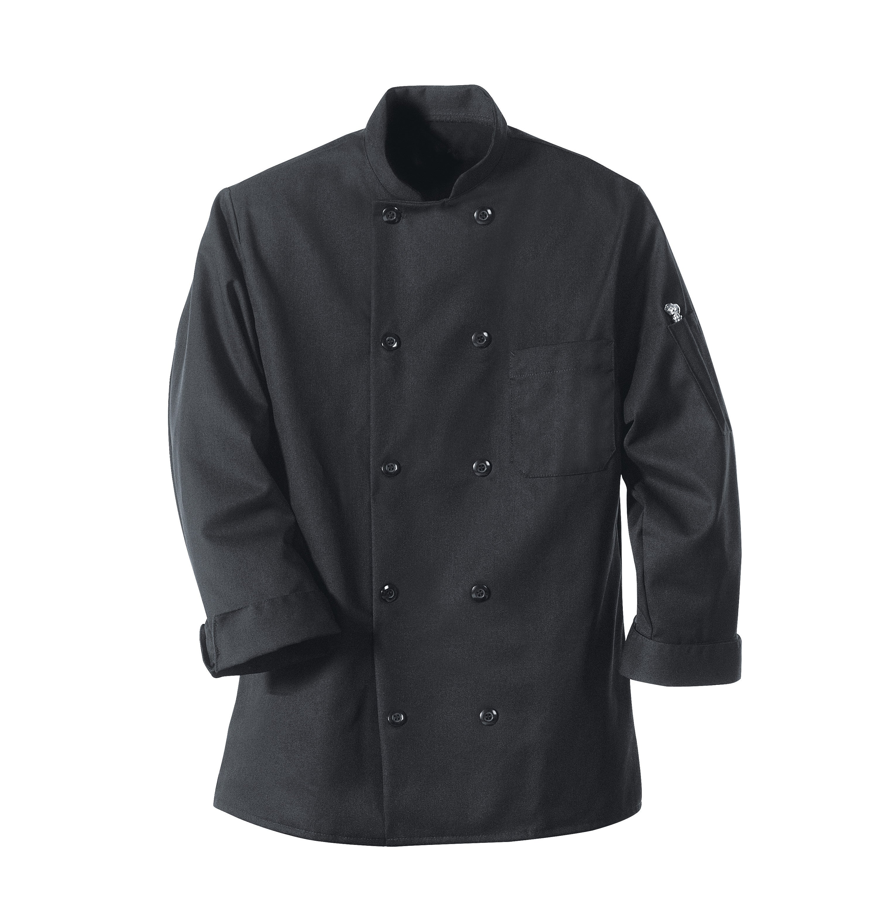 Black Chef Coat Ten Pearl Buttons 0425 - Black-eSafety Supplies, Inc