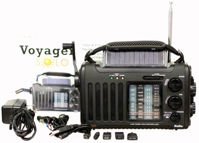 Kaito- Voyager Solo KA450 Solar/Dynamo AM/FM//SW & NOAA Weather Emergency Radio with Alert & Cell Phone Charger, Jeep Style-eSafety Supplies, Inc