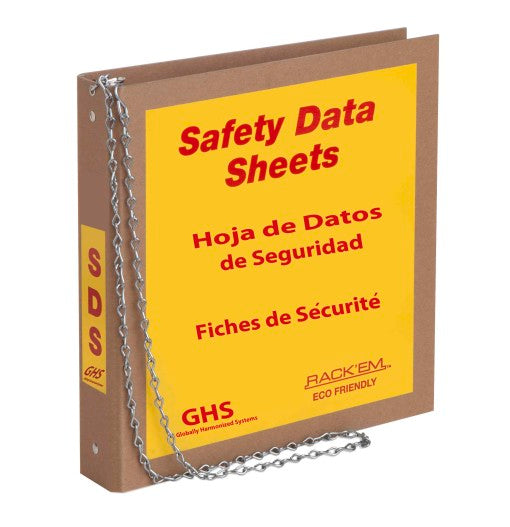 Rack'Em Racks- 8652_sm 3″ Eco Friendly, Tri-Language SDS Binder, 3-Ring Recycled Chipboard Binder, with 36″ chain-eSafety Supplies, Inc