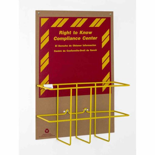Rack'Em Racks-Economy ECO Friendly SDS Right-to-Know Center SDS RTK Center, 3 Language Sign (100% Recycled Chipboard) & yellow wire rack-eSafety Supplies, Inc