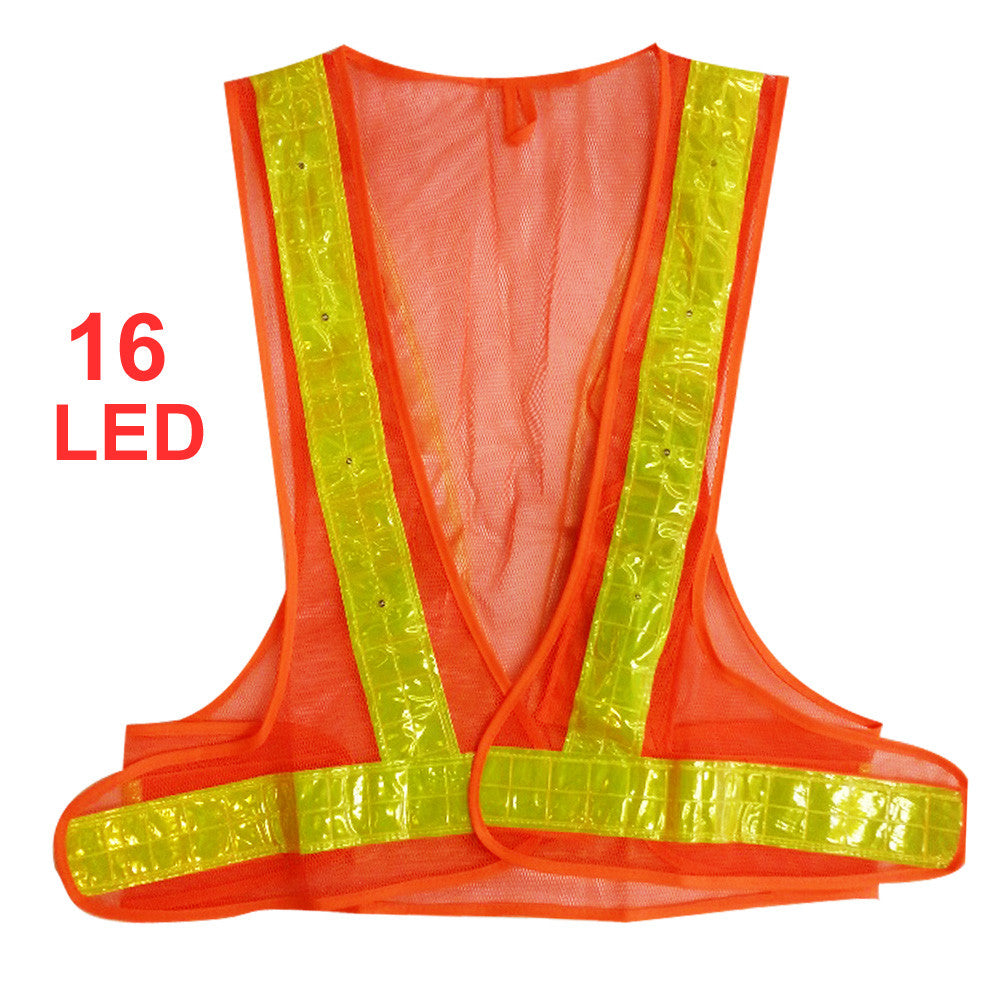 Orange Safety Vest with Reflective Strip and LED