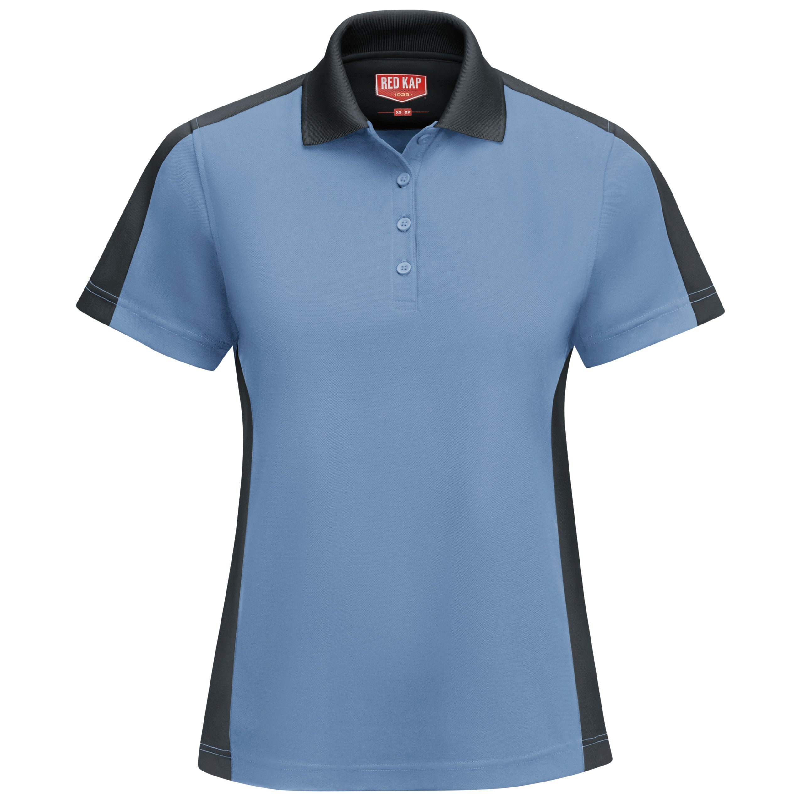 Women's Short Sleeve Performance Knit Two-Tone Polo SK53 - Medium Blue/Charcoal-eSafety Supplies, Inc