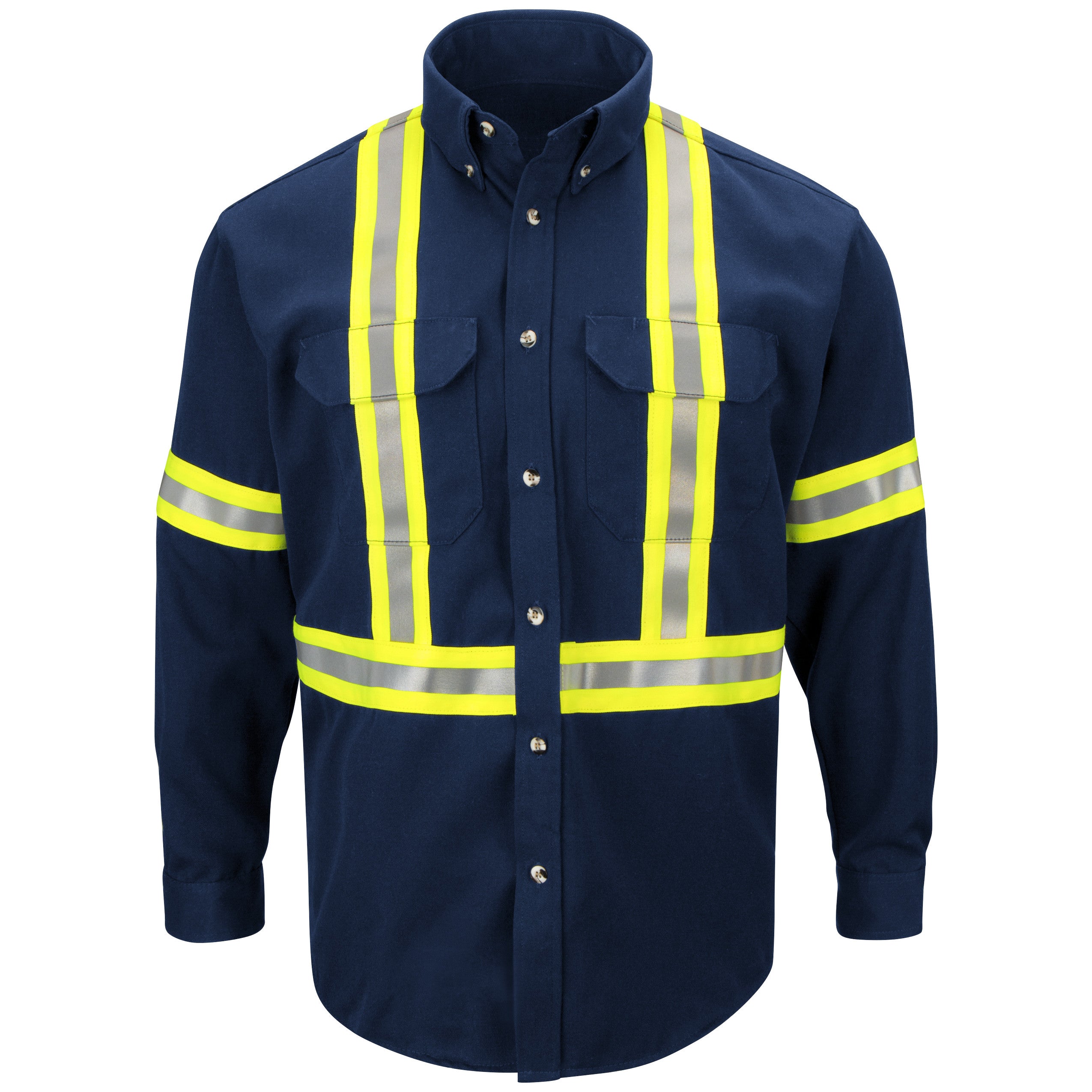 Men's Dress Uniform Shirt with Reflective Trim SMUC - Navy-eSafety Supplies, Inc