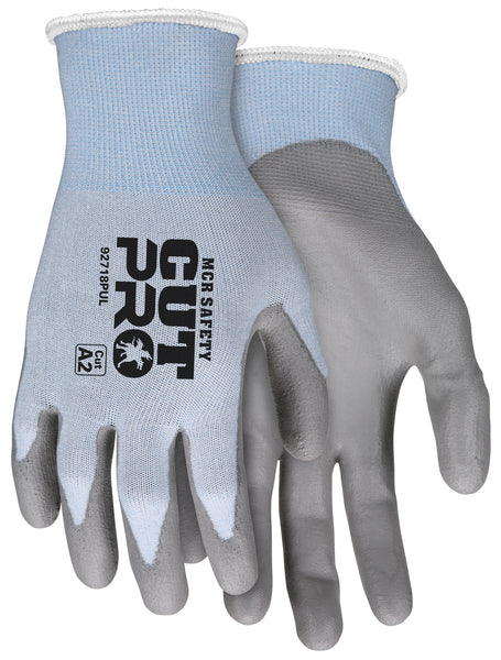 MCR Safety Cut Pro,18ga,Blue HPPE, Gray PU L-eSafety Supplies, Inc