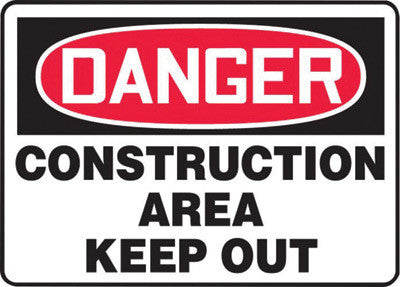 Accuform Signs 10" X 14" Black, Red And White 4 mils Adhesive Vinyl Admittance And Exit Sign "DANGER CONSTRUCTION AREA KEEP OUT"-eSafety Supplies, Inc