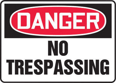 Accuform Signs 7" X 10" Black, Red And White 0.055" Plastic Admittance And Exit Sign "DANGER NO TRESPASSING" With 3/16" Mounting Hole And Round Corner-eSafety Supplies, Inc