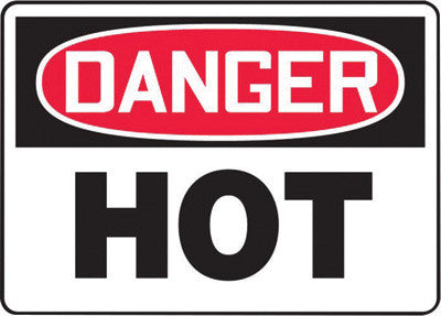 Accuform Signs 7" X 10" Black, Red And White 0.055" Plastic Chemicals And Hazardous Materials Sign "DANGER HOT" With 3/16" Mounting Hole And Round Corner-eSafety Supplies, Inc