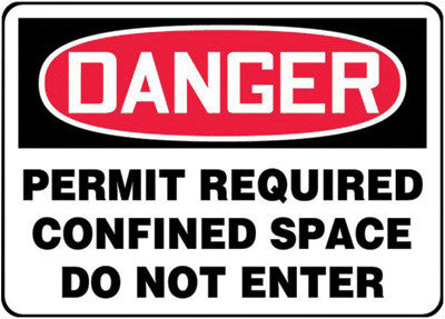 Accuform Signs 7" X 10" Black, Red And White 0.055" Plastic Sign "DANGER PERMIT REQUIRED CONFINED SPACE DO NOT ENTER" With 3/16" Mounting Hole And Round Corner-eSafety Supplies, Inc