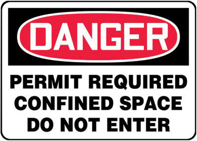 Accuform Signs 10" X 14" Black, Red And White 4 mils Adhesive Vinyl Sign "DANGER PERMIT REQUIRED CONFINED SPACE DO NOT ENTER"