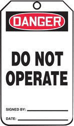 Accuform Signs 5 3/4" X 3 1/4" Black, Red And White HS-Laminate English Accident Prevention Safety Tag "DANGER DO NOT OPERATE" With Pull-Proof Metal Grommeted 3/8"-eSafety Supplies, Inc