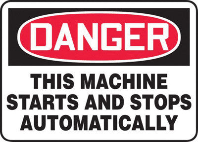 Accuform Signs 10" X 14" Black, Red And White 0.055" Plastic Equipment Machinery And Operations Safety Sign "DANGER THIS MACHINE STARTS AND STOPS AUTOMATICALLY" With-eSafety Supplies, Inc