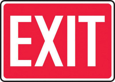 Accuform Signs 10" X 14" White And Red 0.055" Plastic Admittance And Exit Sign "EXIT" With 3/16" Mounting Hole And Round Corner-eSafety Supplies, Inc