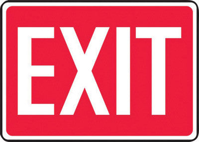 Accuform Signs 7" X 10" White And Red 0.040" Aluminum Admittance And Exit Sign "EXIT" With Round Corner-eSafety Supplies, Inc