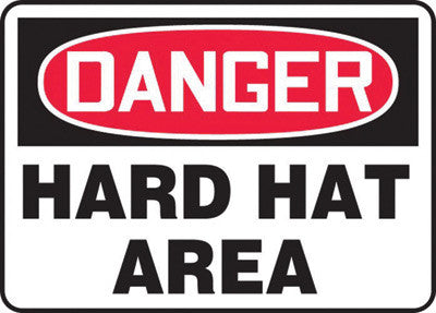 Accuform Signs 10" X 14" Black, Red And White 0.055" Plastic PPE Sign "DANGER HARD HAT AREA" With 3/16" Mounting Hole And Round Corner-eSafety Supplies, Inc