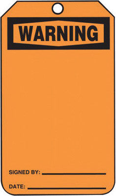 Accuform Signs 5 3/4" X 3 1/4" Black And Orange HS-Laminate Accident Prevention Blank Tag "WARNING" With Pull-Proof Metal Grommeted 3/8" Reinforced Hole-eSafety Supplies, Inc