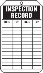 Accuform Signs 5 3/4" X 3 1/4" Black And White HS-Laminate English Equipment Status Tag "INSPECTION RECORD" With Pull-Proof Metal Grommeted 3/8" Reinforced Hole-eSafety Supplies, Inc