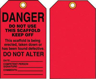 Accuform Signs 5 3/4" X 3 1/4" Black And Red 15 mil RP-Plastic English Scaffold Status Tag "DANGER DO NOT USE THIS SCAFFOLD KEEP OFF …" With Metal Grommeted 3/8" Reinforced Hole-eSafety Supplies, Inc