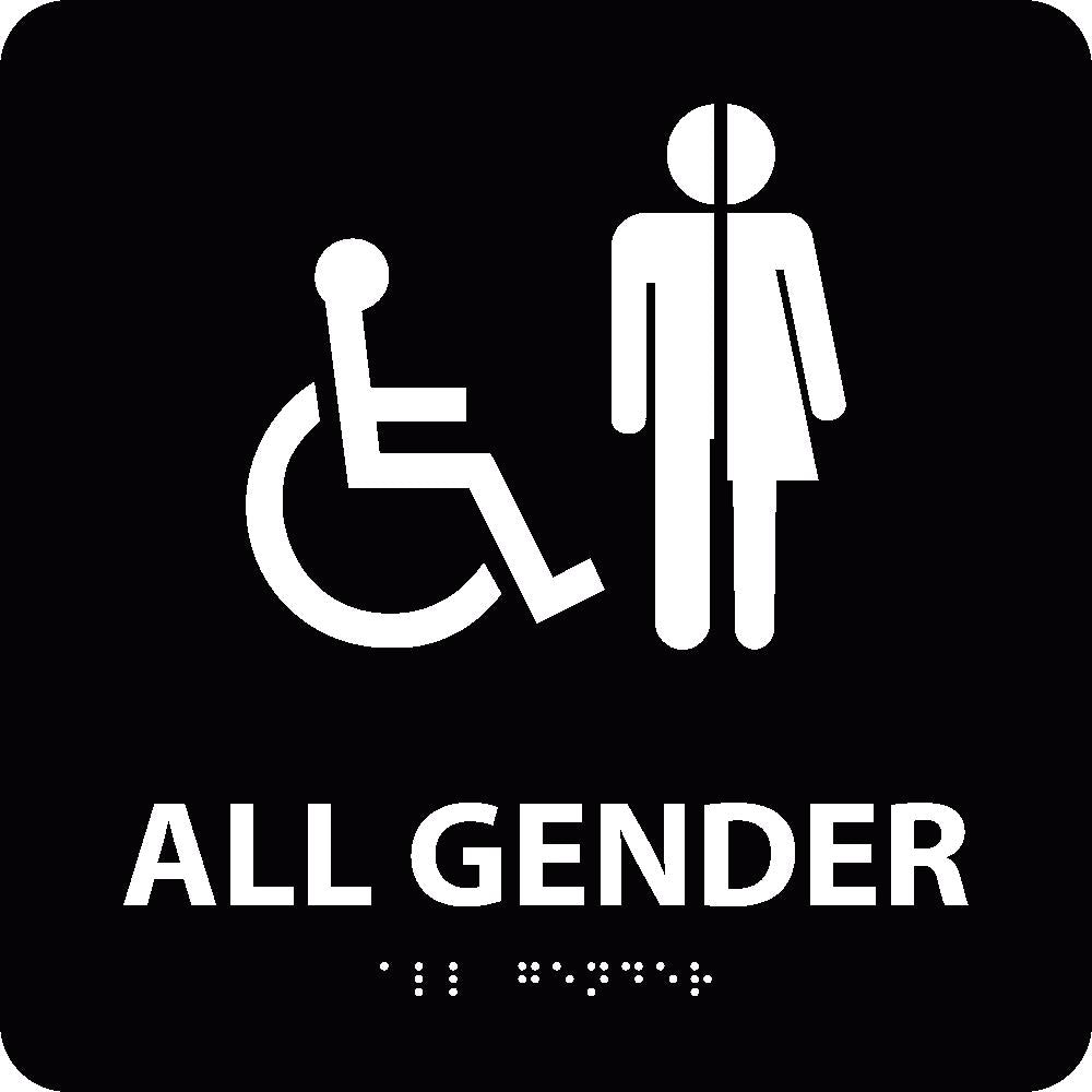 All Gender/Handicapped Braille Ada Sign(W/Handicap Symbol), Blk, 8X8 - ADA22BK-eSafety Supplies, Inc