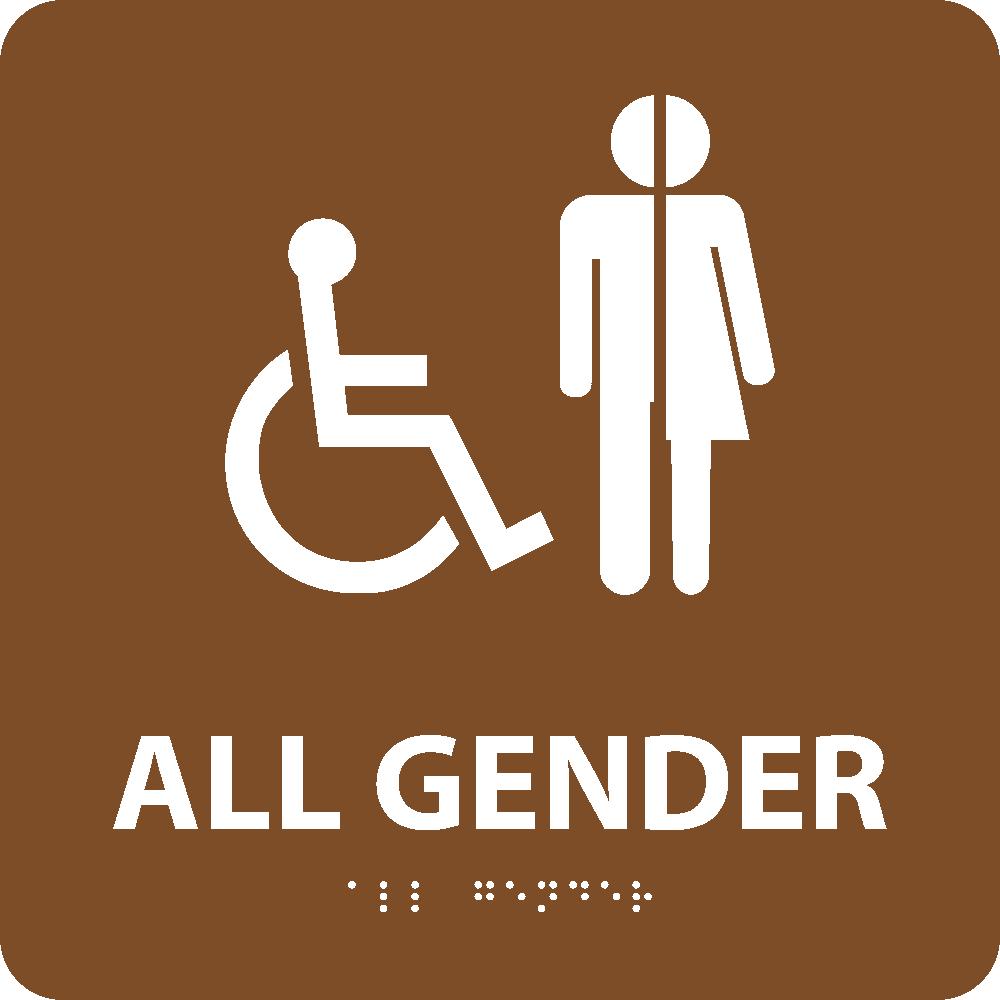 All Gender/Handicapped Braille Ada Sign (W/Handicap Symbol), Brown, 8X8 - ADA22BR-eSafety Supplies, Inc