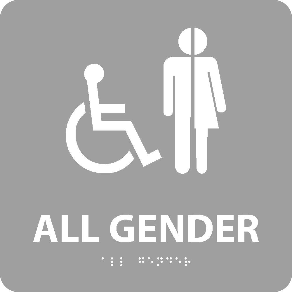 All Gender/Handicapped Braille Ada Sign (W/Handicap Symbol), Gray, 8X8 - ADA22GR-eSafety Supplies, Inc