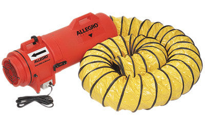 Allegro 32 1/8" X 11" X 14 3/4" 831 cfm 1/3 hp 115 VAC 60 Hz Plastic Compaxial Blower With Canister And 8" X 15' Duct-eSafety Supplies, Inc