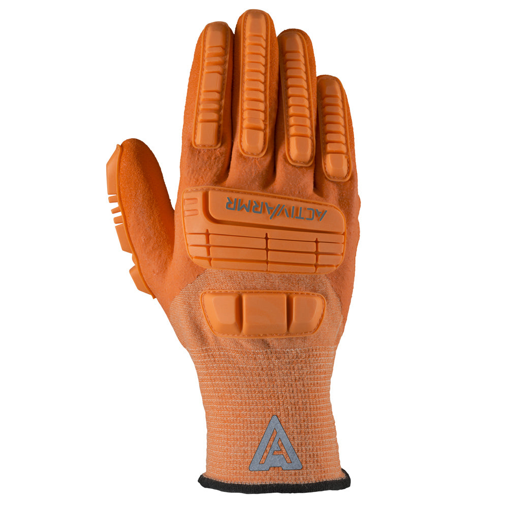 Ansell Hi Viz Orange ActivArmr® 15 Gauge Spandex, Polyester And Nylon Cut Resistant Gloves With Knit Wrist, Kevlar® Liner, 3/4" Dipped Neoprene And Nitrile Coating And TPR Impact Bumper-eSafety Supplies, Inc