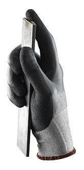 Ansell Size 8 HyFlex Medium Weight Cut And Abrasion Resistant Dark Gray And Black Nitrile 3/4 Dipped Palm Coated Work Gloves With Gray High Performance Polyethylene And Nylon Plaited Liner,-eSafety Supplies, Inc