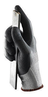 Ansell Size 9 HyFlex Medium Weight Cut And Abrasion Resistant Dark Gray And Black Nitrile 3/4 Dipped Palm Coated Work Gloves With Gray High Performance Polyethylene And Nylon Plaited Liner,-eSafety Supplies, Inc